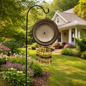 Brown Plate Dish Flower Windchime SunCatcher Lampwork Beads Tin Bells & Prisms